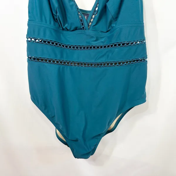 Swimsuits For All Plus‎ Size 18 One Piece Swimsuit Teal Blue Lattice Cut Out 353 - Image 5