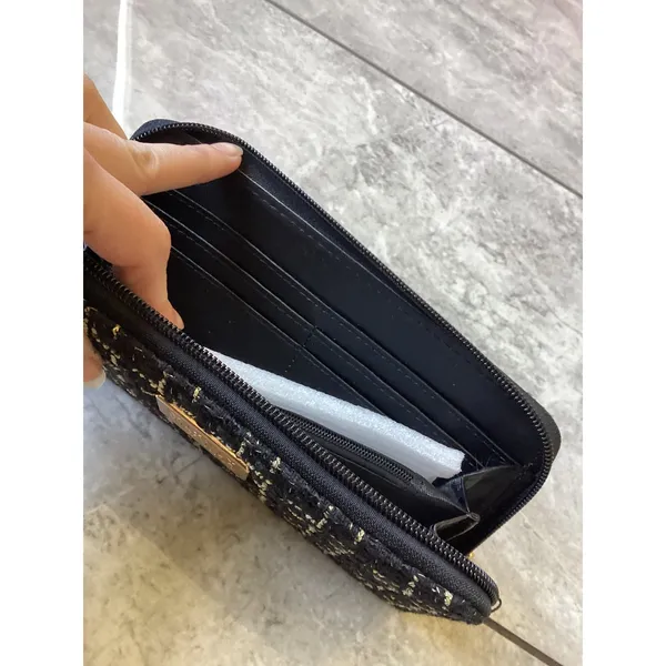Badgley Mischka Womens Tweed Zip Around Wallet Black Gold Plaid Grid NWT - Image 3