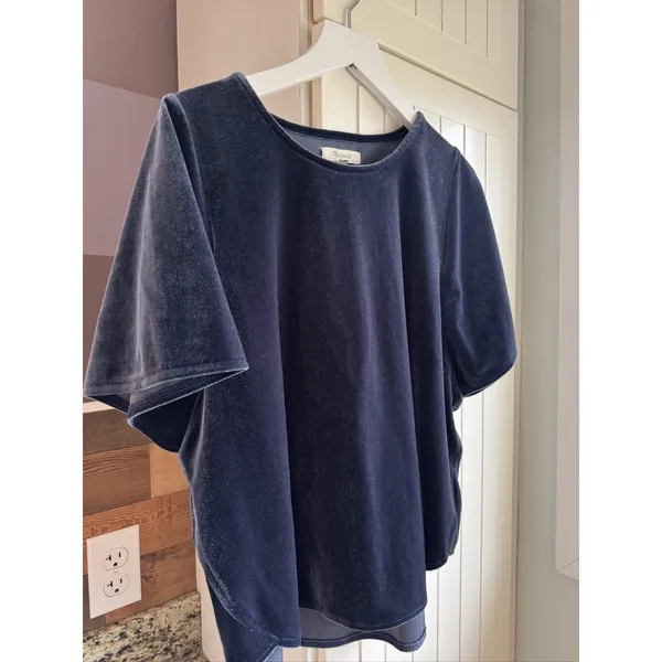 Madewell Velvet Butterfly Top Deep Navy Flutter Sleeve Blouse K4376 Women Small - Image 2