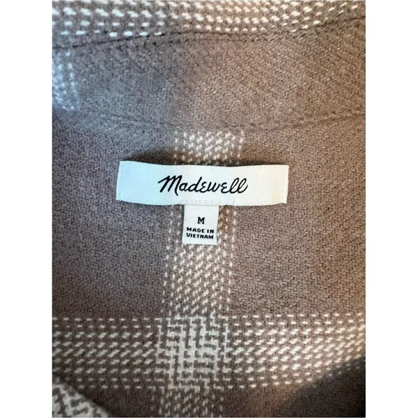 Madewell Plaid Shacket Overshirt Jacket Beige Taupe Side Pockets Medium - Image 3