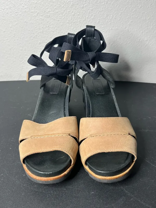 Sorel Joanie Lace Up Wrap Wedge Sandal in Black Tan Size 9 - Image 4