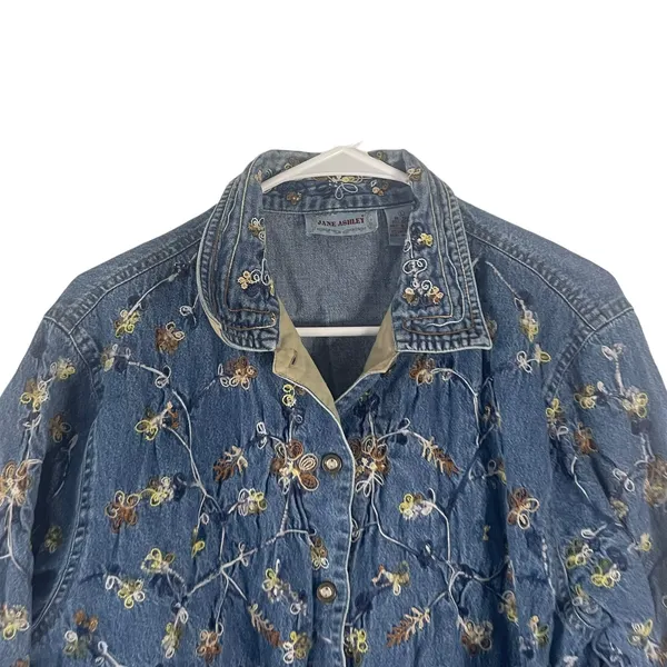 Jane‎ Ashley Vintage 90s Women's Size Large Embroidered Denim Shacket Button Up - Image 2