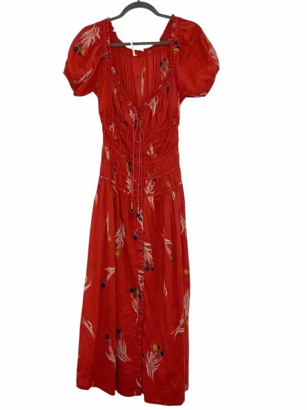 Free People Coral Red Floral Midi Dress NWT - Image 7
