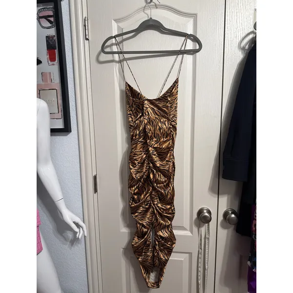 Likely Alessia Tiger Print Ruched Satin Cowl Neck Cocktail Dress Party Night Out - Image 4