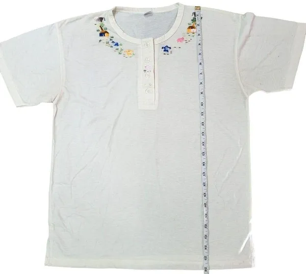 Vintage White Cotton Embroidered Henley Top With tropical Animal embroidery XL - Image 4