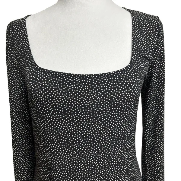 ModCloth Maxi Dress Black Polka Dot Square Neck Stretch Mod Indie Retro Party‎ M - Image 2