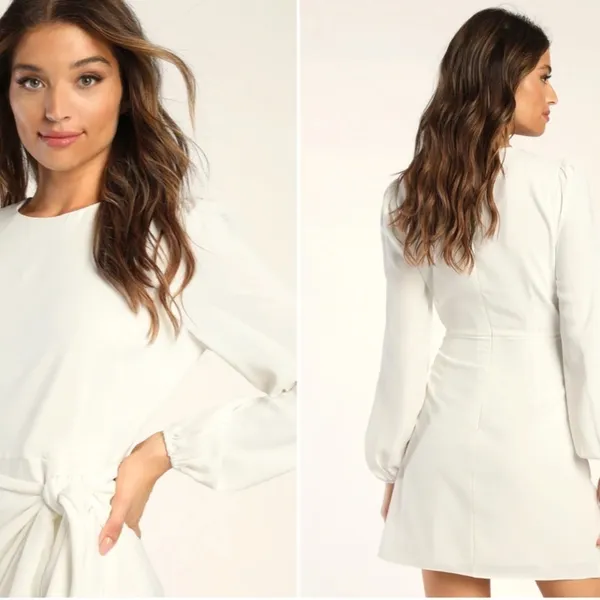 LULU's Bachelorette Engagement Bridal Sexy Long Sleeve Wrap Mini Dress - Image 4