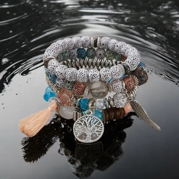 4pcs/set Bohemian Hand‎ String, Tree Of Life Feather Wings Pendant Bracelet - Image 8