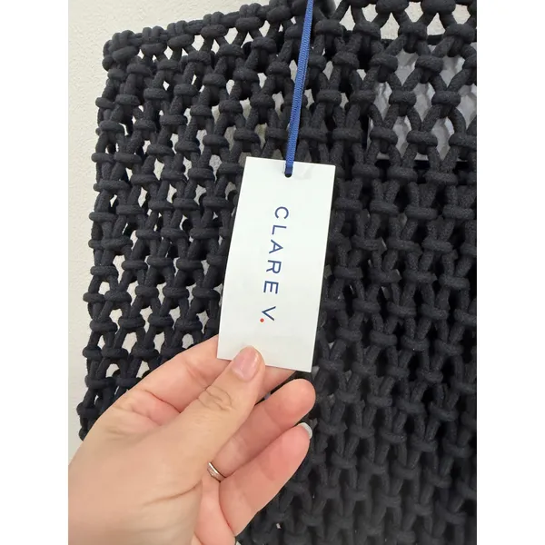 Clare V Black Sandy Tote Bag Cotton Rope Macrame Leather Handles NWT - Image 6