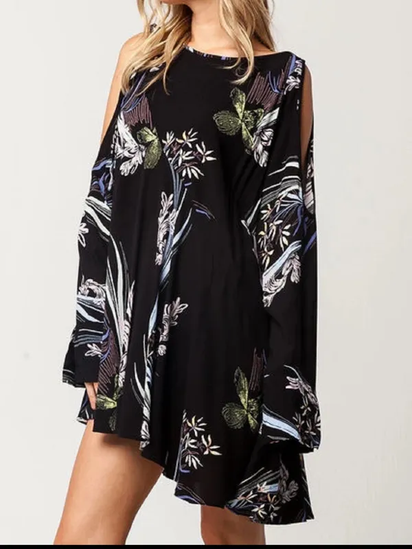 Free People asymmetrical floral print Black Floral Cold-Shoulder Tunic Size S - Image 2
