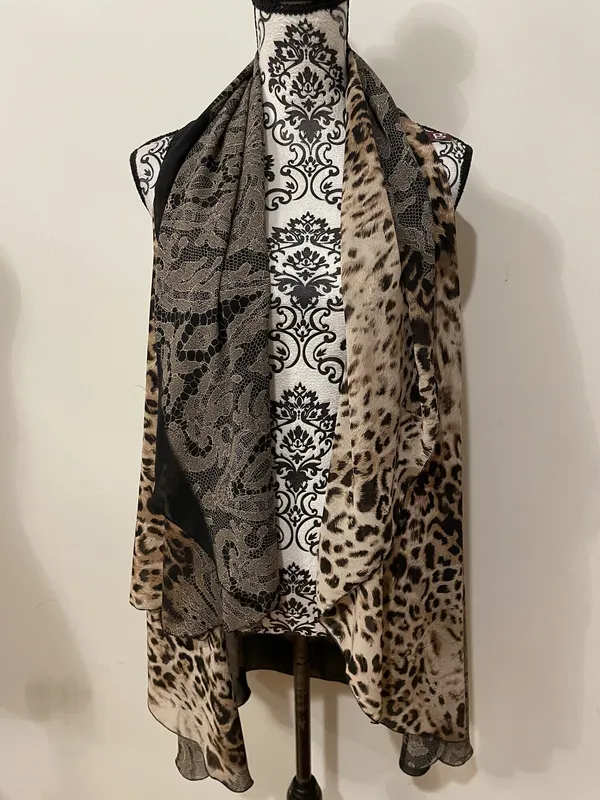 George Leopard & Lace Print Sheer Vest Wrap One Size - Image 2