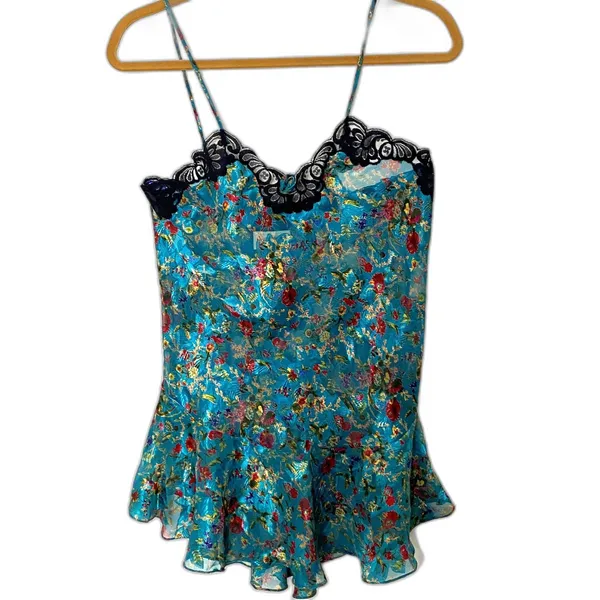 VTG Victorias Secret Gold Label Forest Green Nightwear Lacey Silk Coquettecore S - Image 2