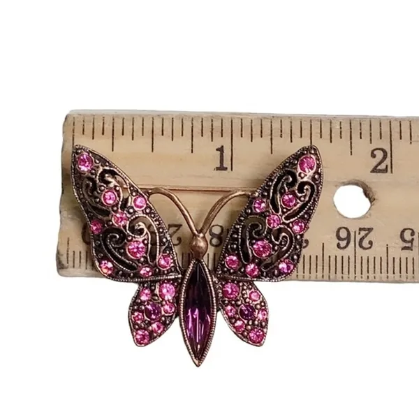 Coppertone Butterfly Pink Purple Rhinestone Brooch Whimsical Preppy Cottagecore - Image 3