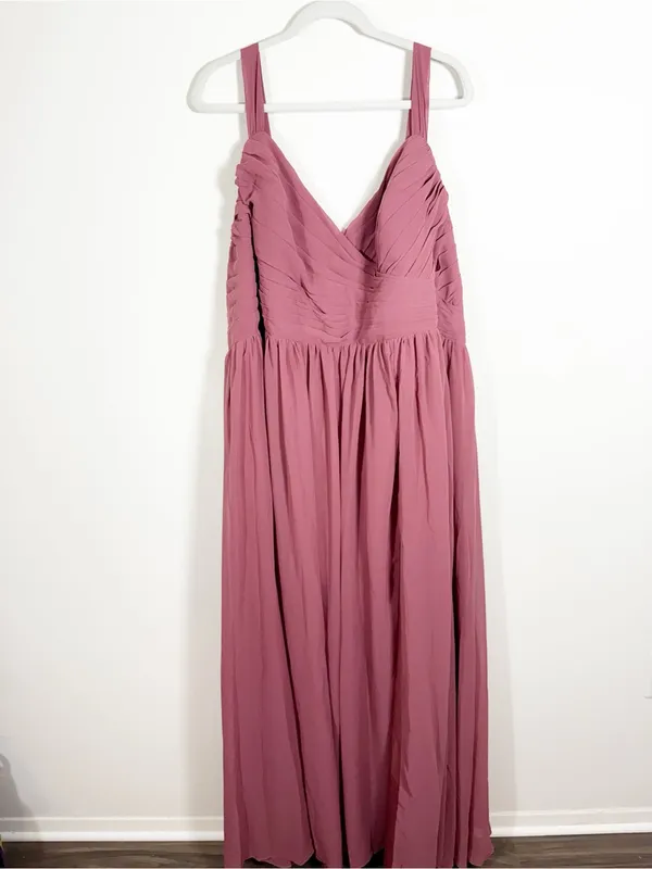 NWT Azazie Aziza Desert Rose A-Line V-Neck Pleated Chiffon Bridesmaid Maxi Dress - Image 5