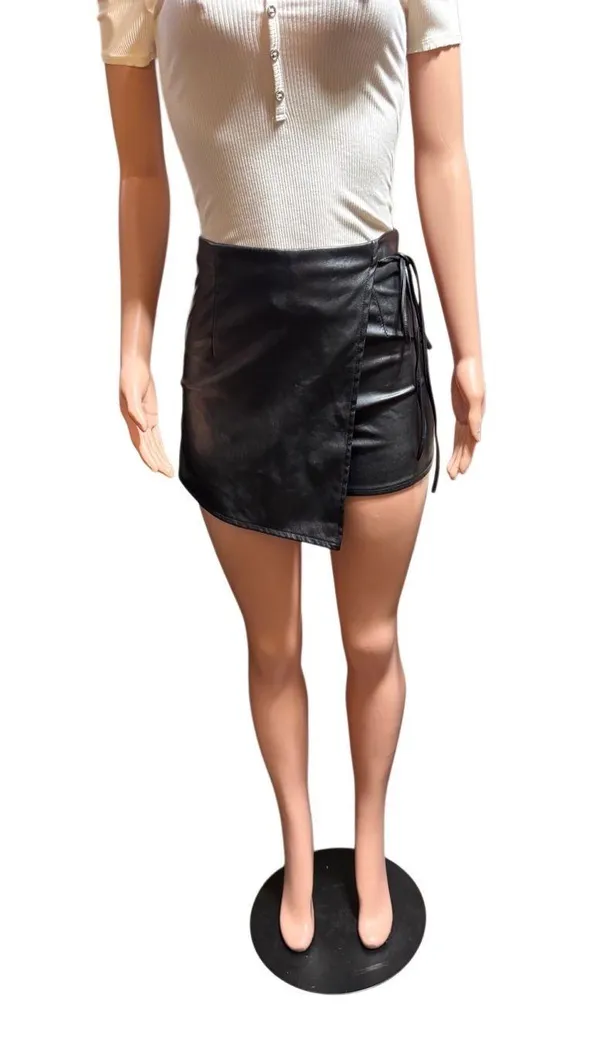Papaya black high waist faux leather side wrap mini skirt S - Image 2