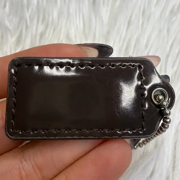 1.5" COACH Patent Leather Brown Fob Bag Charm Hang tag Hangtag - Image 2