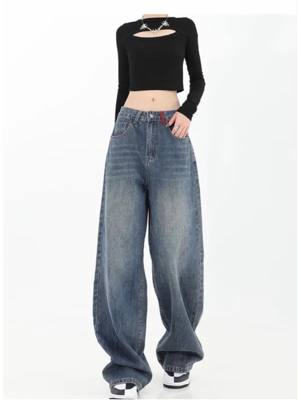 NEW Street Fashion Loose Jeans Y2k Rivet Star Gothic Loose Denim S - Image 3