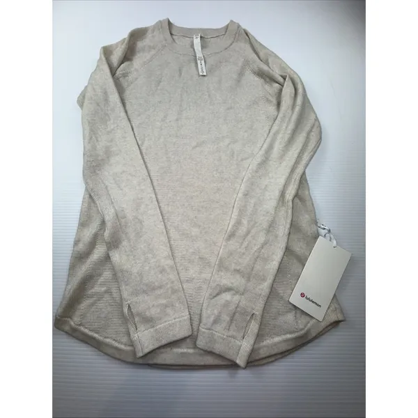 Lululemon Sweater Womens 10 Beige‎ Sit In Lotus Merino Wool Thumbholes Pullover - Image 7