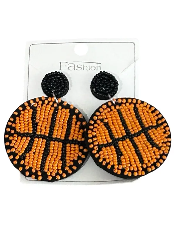 Handmade Beaded Basketball Statement Earrings Orange Black New - Image 2