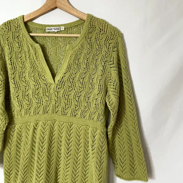 Nomadic Traders lime green knit v-neck blouse women's‎ size large vintage style - Image 2