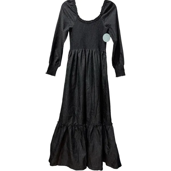 NWT Hill House Nap‎ Dress Smocked Black Maxi Dress Crushed Taffeta Size XS - Image 5
