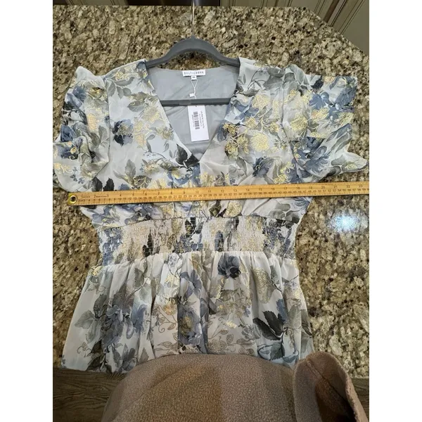 Baltic Born Lynlee Metallic Maxi Dress in Dusty blue Size 1XL Floral Gold - Image 7