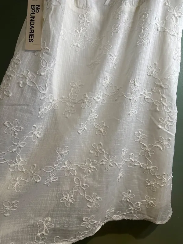 NWT White Embroidered Dress L 12-14 Lace Strap Cottagecore Boho No Boundaries - Image 3