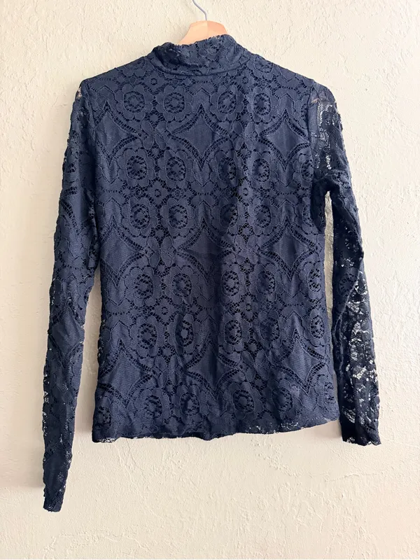 Maeve Black Lace Mock-Neck Long-Sleeve Blouse - Image 3