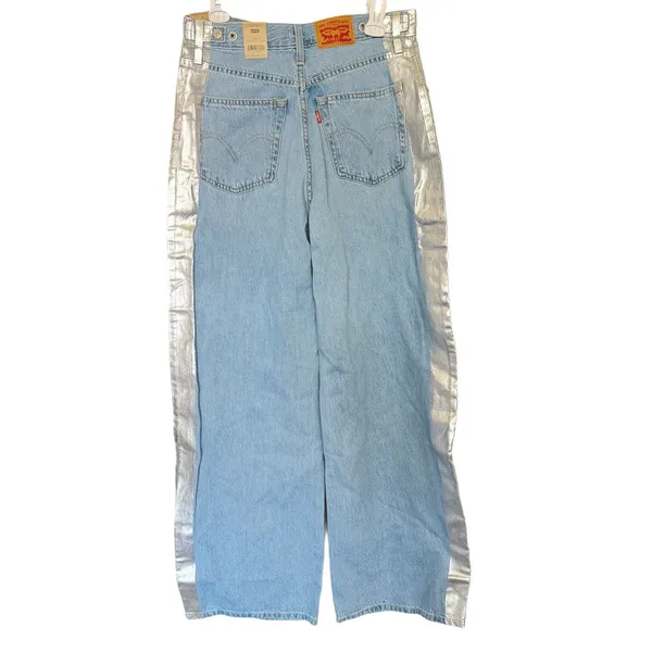 NWT Levi's Cinch Baggy Wide Leg Jeans Rain Or Shine Metallic Stripe 30x31 - Image 6