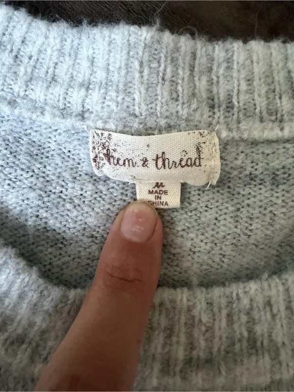 Hem & Thread Striped Crewneck Sweater in Light Gray, Cream & Rust - Image 2