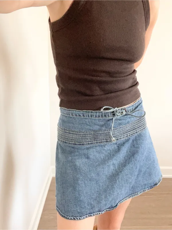 Vintage Old Navy Blue Cotton Denim Mini Skirt with Drawstring Waist - Image 5