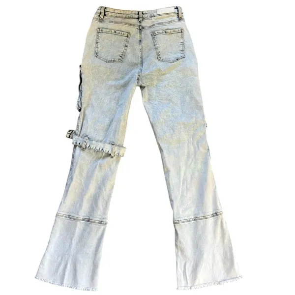 Akira Cargo Denim Flare Jeans Size 11 29 Acid‎ Wash Baddie Streetwear - Image 9