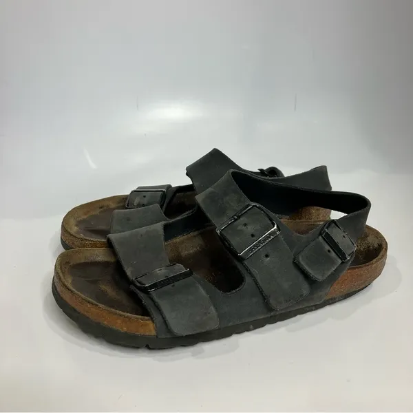 Birkenstock Milano black‎ leather sandals casual trendy womens size 37 / 6 - Image 4