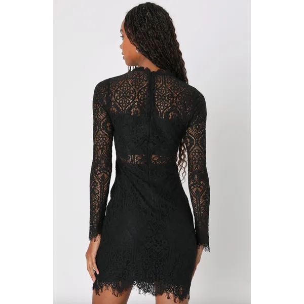 Lulus Appetite for Seduction Black Lace Long Sleeve Dress Party Gothic Small NWT - Image 3