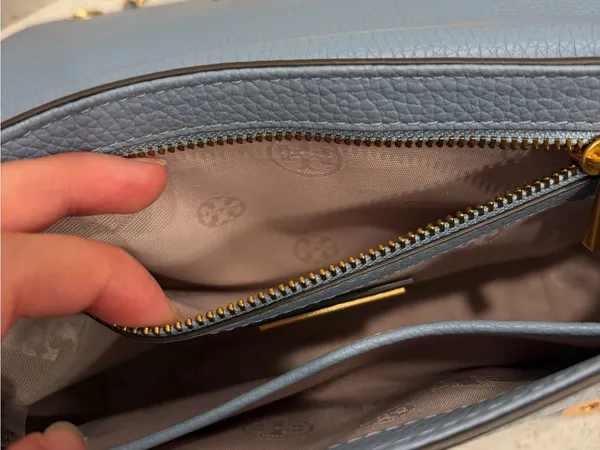 Tory Burch Britten Pebbled Leather Convertible Shoulder Bag Blue Purse EUC - Image 14