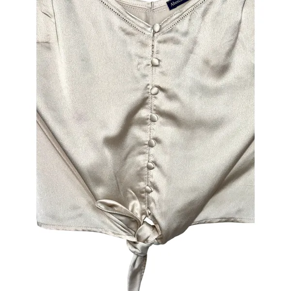 Abercrombie & Fitch Champagne Gold Satin Tie Front Cami Crop Tank Top Size Small - Image 6