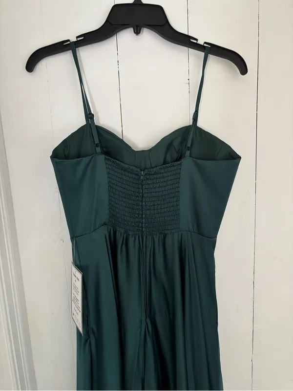 B. Darlin Hunter Emerald Green Satin Sweetheart Formal Maxi Dress with High Slit - Image 5