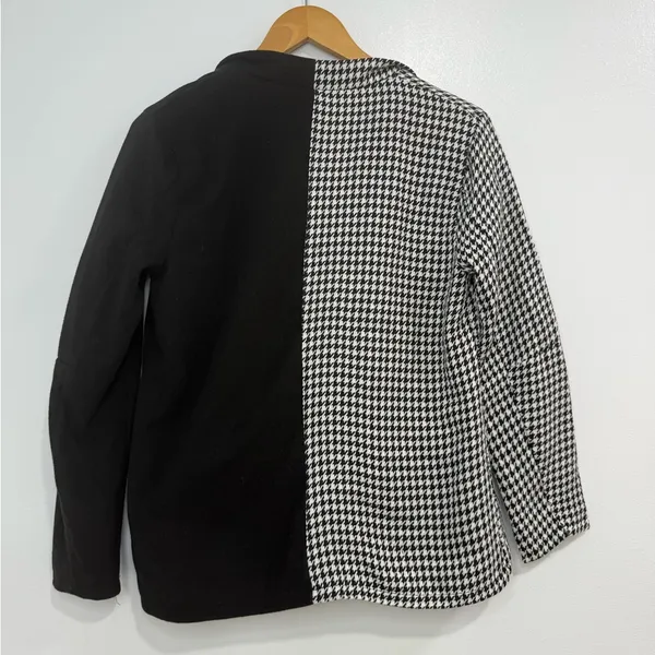 Elegant Black and White Houndstooth Midi Coat - Image 7