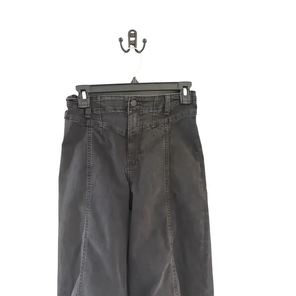 We The Free People Black Wide Leg High‎ Rise Boho Jeans Size 26 Frayed Hem - Image 2