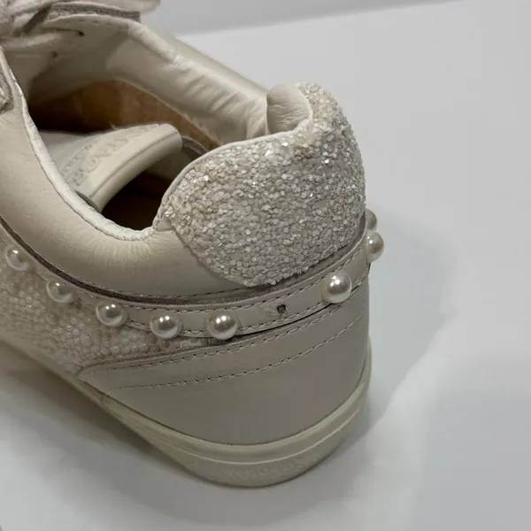 Vintage Cream and Silver Star Sneakers White Size 9 - Image 7
