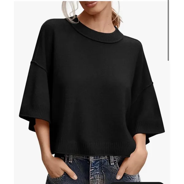 Lot of 2 Cropped Short‎ Sleeve Sweaters Women's XS/S Black & Green Lightweight - Image 3