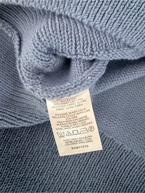 Ann Taylor Factory Blue Short Sleeve Puff Sleeve V-Neck Knit Sweater Top Size M - Image 4