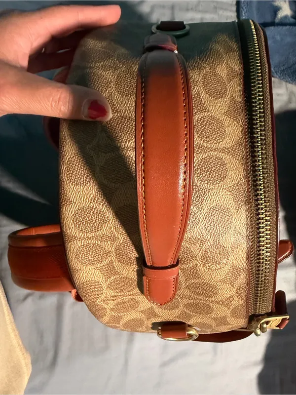 Leather-Trim Signature Pattern Backpack - Tan - Image 5