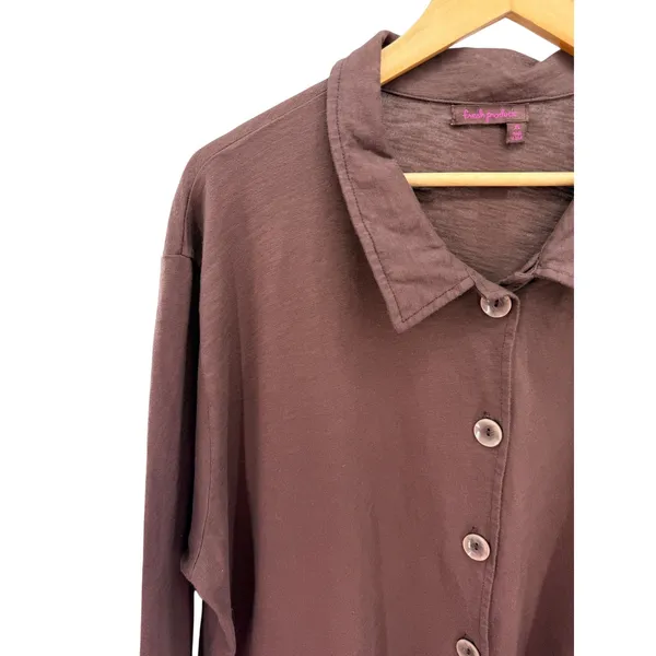 Fresh‎ Produce Womens XL Brown Cotton Knit Button Down Cardigan Jacket Lagenlook - Image 2