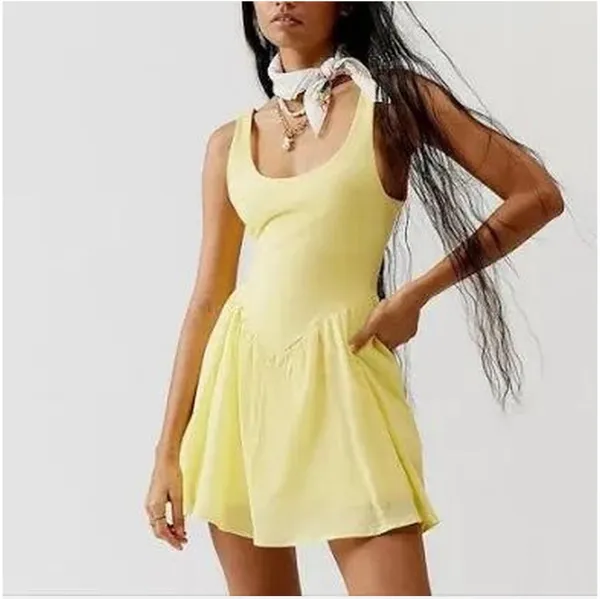 Yellow Drop-Waist Mini Dress - Image 2