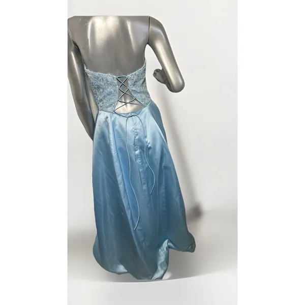 Sherri Hill Ice Blue Satin Prom Dress with Floral Embroidery & Pockets - Sz 10 - Image 5