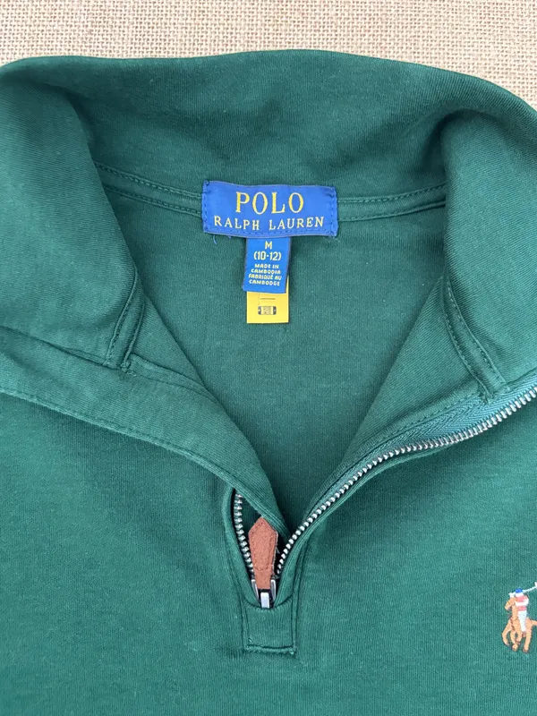 Polo Ralph Lauren Green Estate-Rib Quarter-Zip Pullover Sweatshirt M 10-12 - Image 3