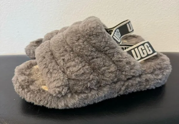 UGG Fluff Yeah Slide Grey Slip on Sandal - Image 2