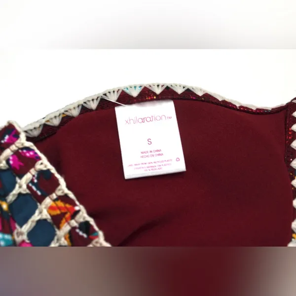 Xhilaration | Burgundy/Pink Multi Boho Floral Print Triangle Bikini Top - Image 5