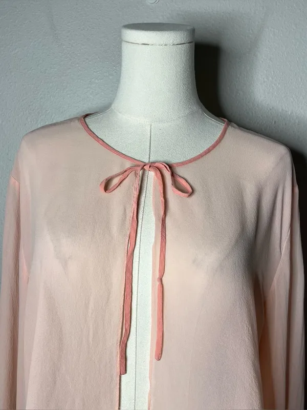 Y2K Vintage Victorias Secret Pink 100% Silk Ruffle Trim Tie Front Cardigan Top - Image 3